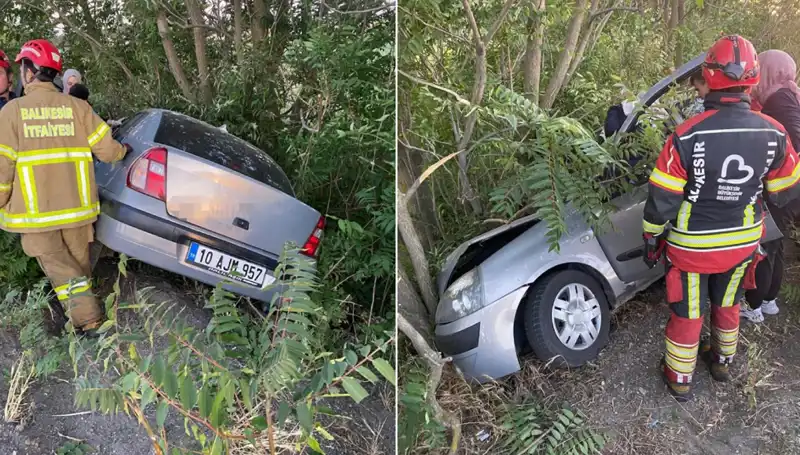 Balıkesir'de Otomobil Şarampole Yuvarlandı: İki Kişi Yaralı